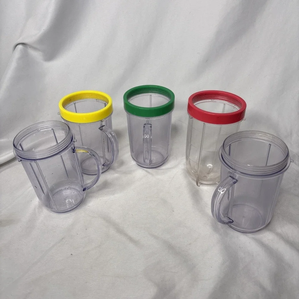 Magic Bullet Blender Spare Extra‎ Cups Mugs & Rims, Lot Of 5 Clear Plastic